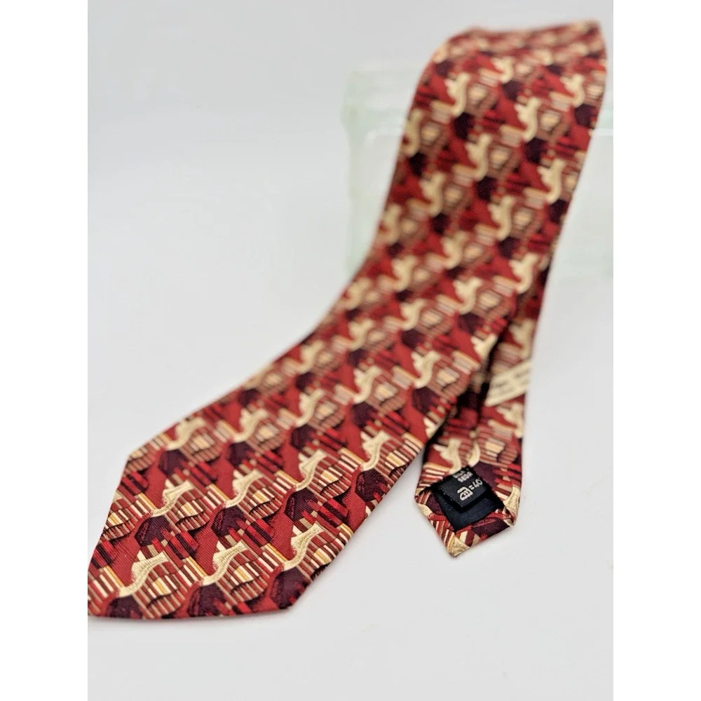 Ermenegildo Zegna Silk Tie Vintage Red Geometric Abstract Mens Necktie Italy